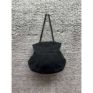 Vintage Bergdorf Goodman Women's Pleated Suede Flap Purse Hand Bag Black